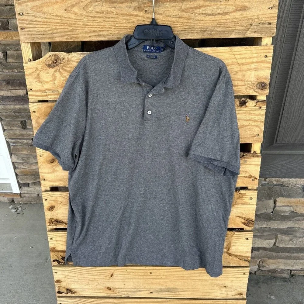 Ralph Lauren Polo Shirt Mens XLarge‎ Gray Classic Fit Rugby Small Pony Logo Golf